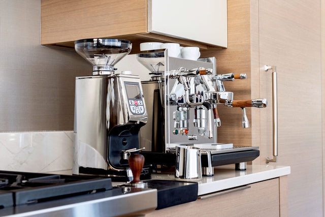 ECM Synchronika Espresso Machine, with Walnut Knobs, from Clive Coffee, lifestyle, large