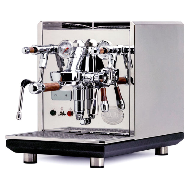 ECM Synchronika espresso machine with walnut knobs, and portafilter, Clive Coffee - Knockout (Chrome w/ Walnut)