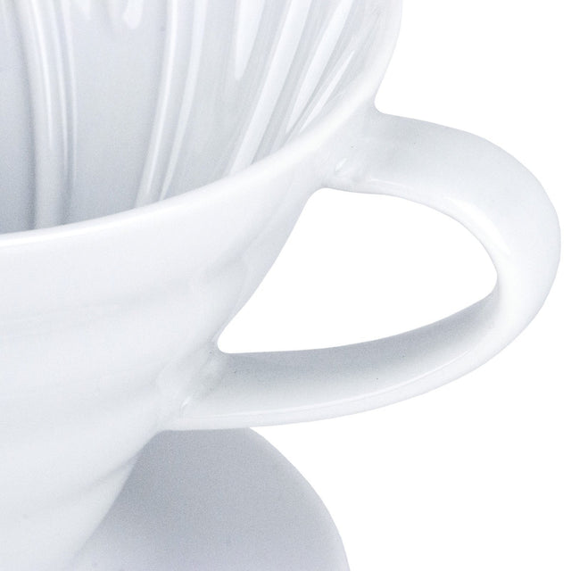 Hario V60 White Ceramic Coffee Dripper handle, Clive Coffee - Knockout