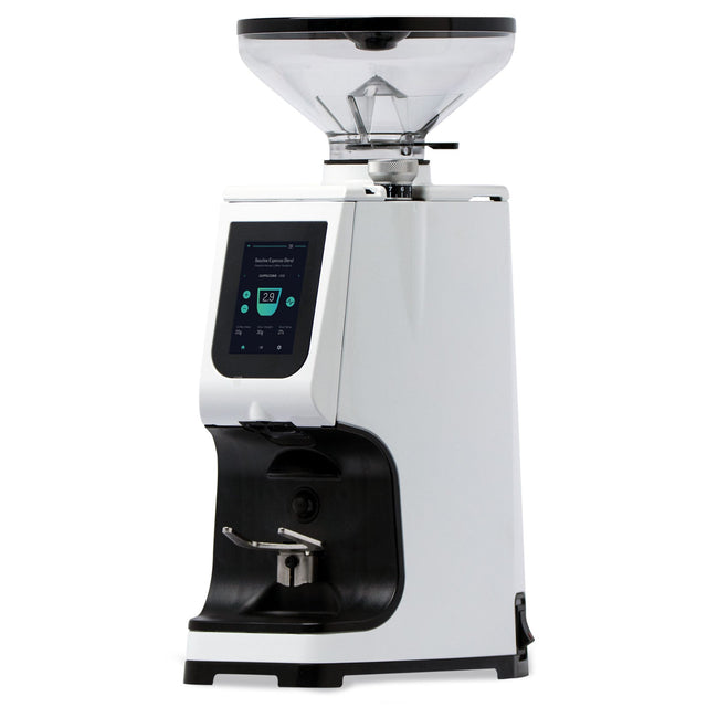 LUCCA Atom 75 Espresso Grinder, angled hero, white, from Clive Coffee, knockout