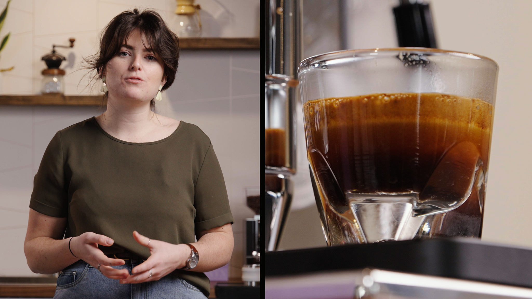 Coffee educator, Julia, and a shot of espresso for educational video, what is espresso supposed to look like?