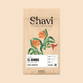 Colombia El Bombo medium roast coffee bag with bold label and tropical floral artwork