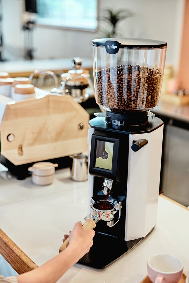 Anfim Luna Espresso Grinder, from Clive Coffee, lifestyle