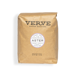 Verve Aster Ethiopian single origin coffee bag with round Aster label on kraft paper.