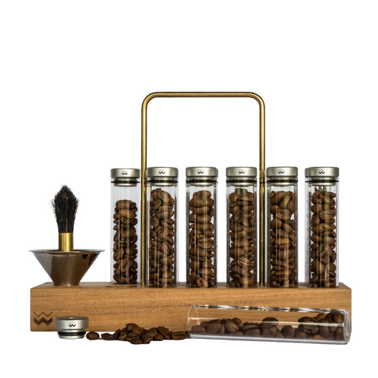 Weber Workshops, BEAN CELLAR Glass in Teak & Brass, Knockout, from Clive Coffee (Teak & Brass)