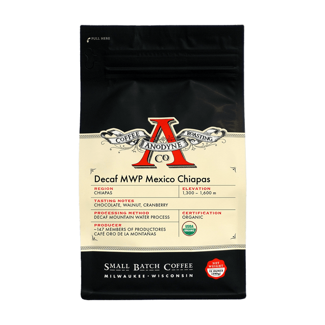 Anodyne Decaf MWP Mexico Chiapas coffee bag with label