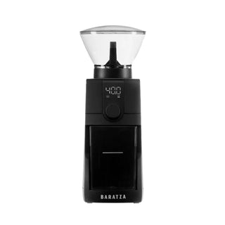 Baratza Encore ESP Pro espresso grinder with clear bean hopper and digital display.