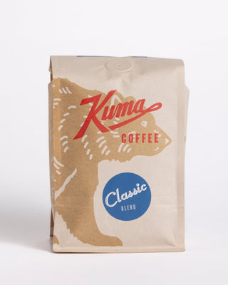 Classic Blend coffee bag front view with blue Classic badge and red King branding