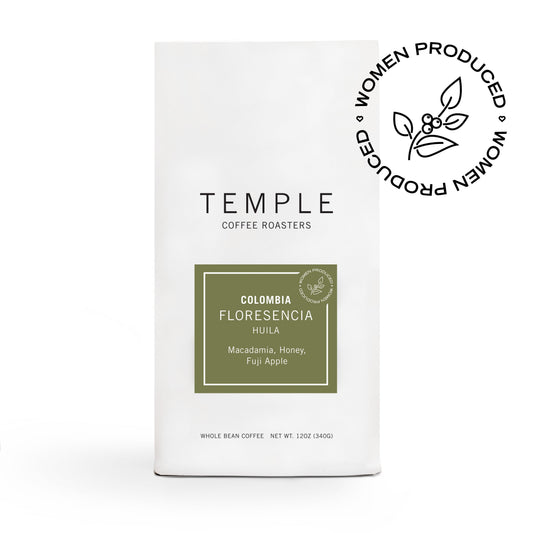 Colombia Floresencia coffee bag featuring green label and Floresencia branding