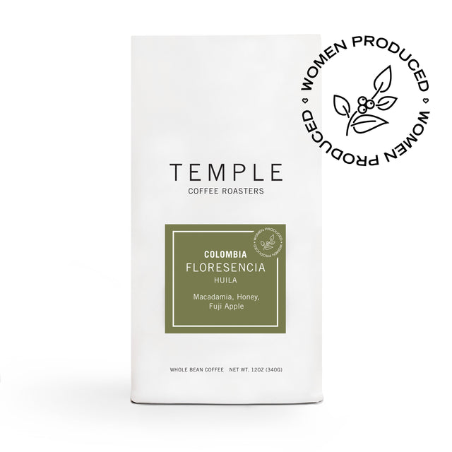 Colombia Floresencia coffee bag featuring green label and Floresencia branding