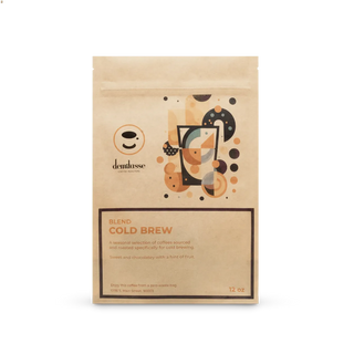 Cold Brew Blend coffee bag with large orange COLD BREW text and circular geometric illustration