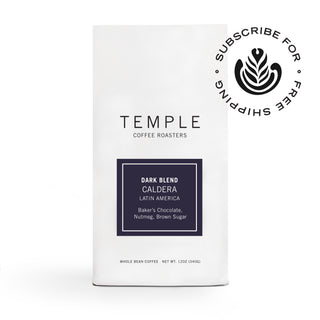 Temple Coffee Roasters Dark Blend Caldera Latin America bag with a dark purple label