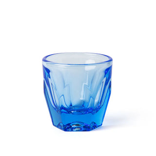 Blue NotNeutral Vero glass tumbler featuring double wall construction and an angular design shown from a different angle