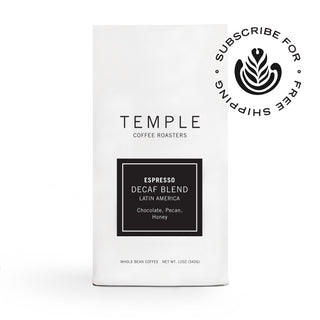 White Temple Coffee Roasters bag with bold TEMPLE branding and a circular logo on the side.