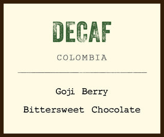 Decaf Colombia coffee bag with a large DECAF label and Colombia text
