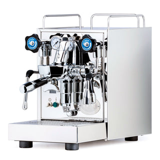 Open box ECM Mechanika Slim PID espresso machine front view with dual gauges