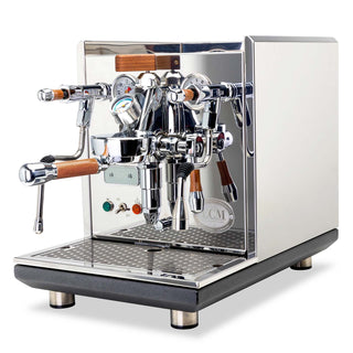 ECM Synchronika Espresso Machine with Flow Control and wood accents from Clive Coffee (Stainless w/ Walnut Touch Points and Walnut Paddle)