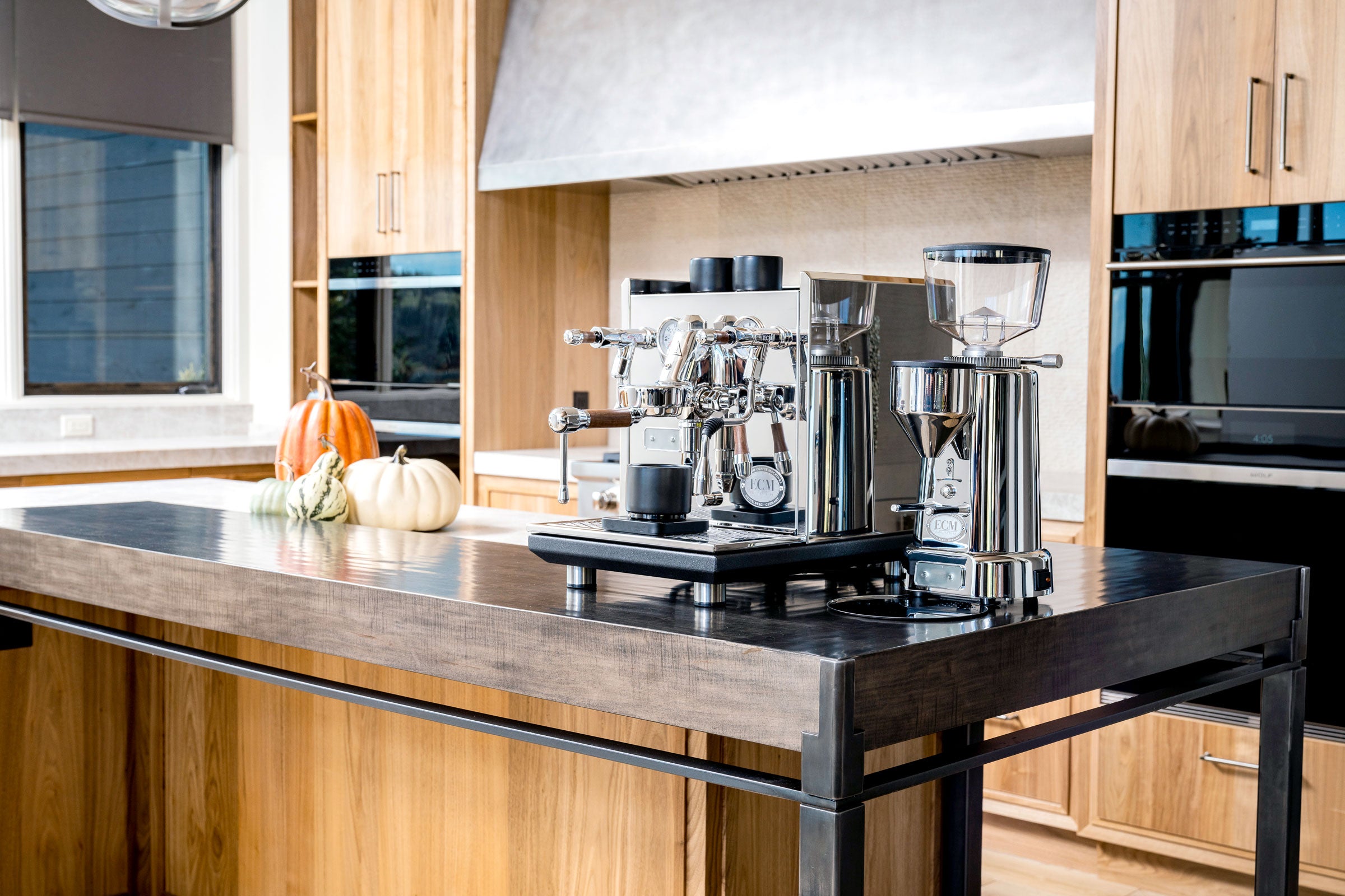 ECM Synchronika Espresso Machine with Walnut Touchpoints, from Clive Coffee, fall lifestyle