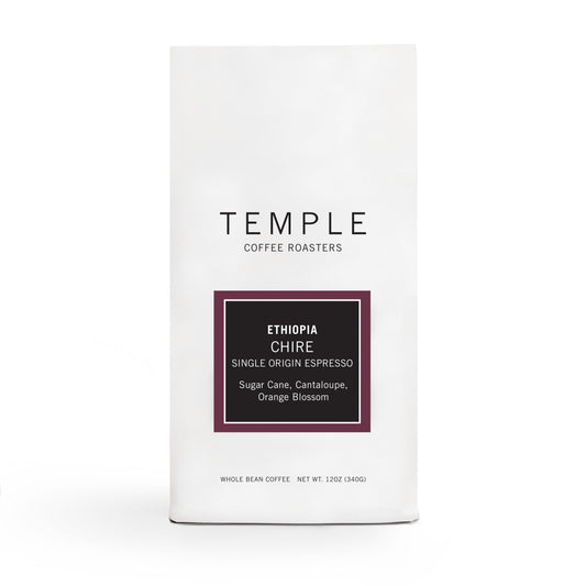 Temple Coffee Roasters Ethiopia Chire single origin espresso bag with a dark label
