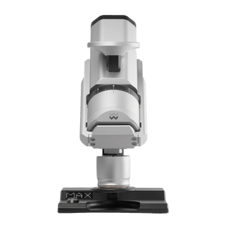 Front view of Weber Workshops EG-1 Mk.3 80mm flat burr coffee grinder showing the burr housing and dial against a black background