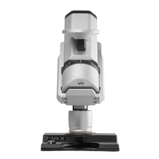 Front view of Weber EG-1 grinder head with circular scale dial and Weber logo