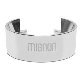 Close-up of Eureka Mignon dosing funnel with white exterior and curved inner edges