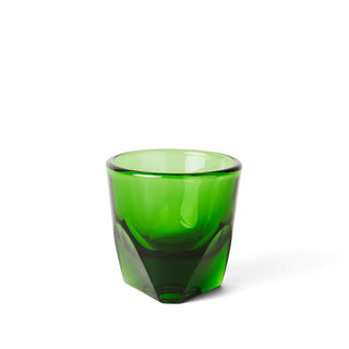 Green Vero double wall glass with angular facets and a smooth interior on a white background.