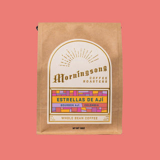 Estrellas De Ají Colombia coffee bag featuring Bourbon Ají Colombia and flavor notes Brambleberry Cordial Golden Raisin Juniper Syrupy