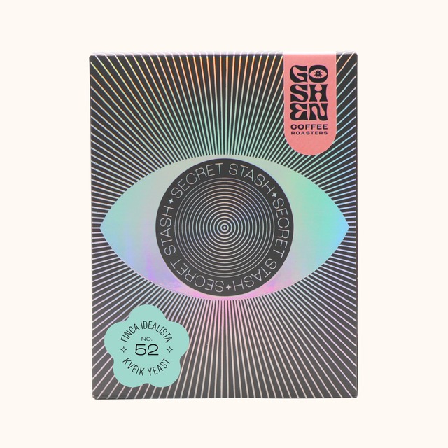 Colorful Secret Stash No 52 packaging with a black white ray pattern and pink label