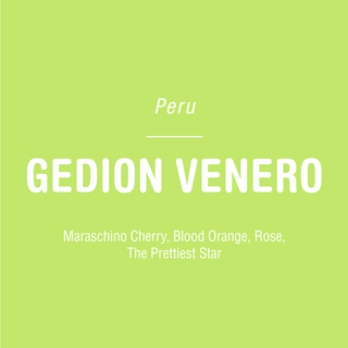 Peru Gedion Venero bag label with bold GEDION VENERO and tasting notes