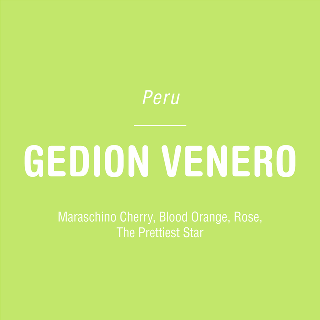 Peru Gedion Venero bag label with bold GEDION VENERO and tasting notes