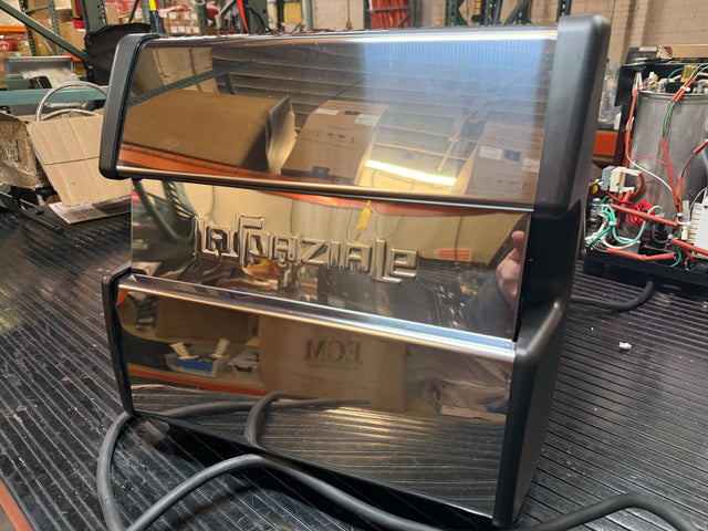 LUCCA A53 Mini espresso machine side view showing chrome body and control panel