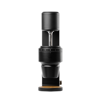 The Key Mk2 black coffee grinder head with tall burr housing and metal adjustment dial
