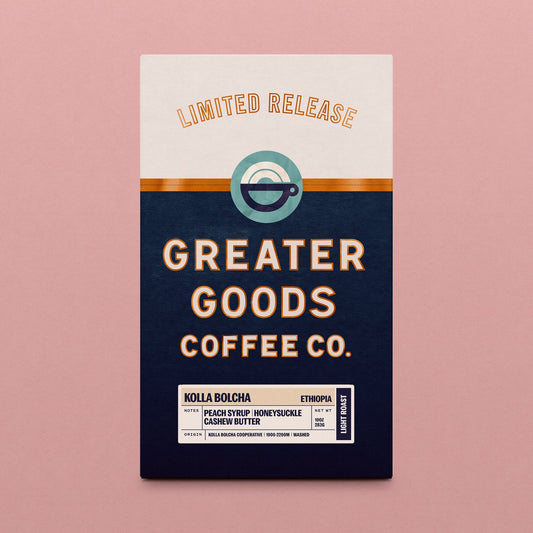 Limited Release Kolla Bolcha Ethiopian coffee bag from Greater Goods Coffee Co