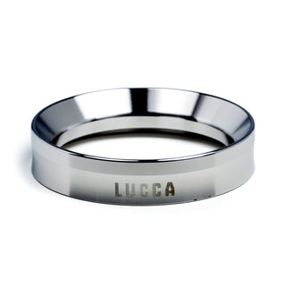 Chrome LUCCA dosing funnel ring with engraved branding