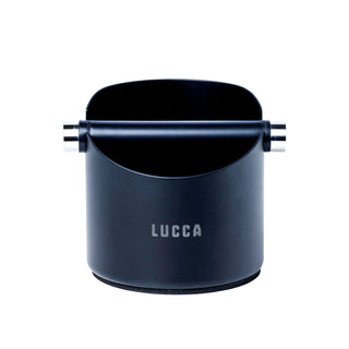 Dark navy LUCCA Knock Box close up showing curved opening and metal end caps.