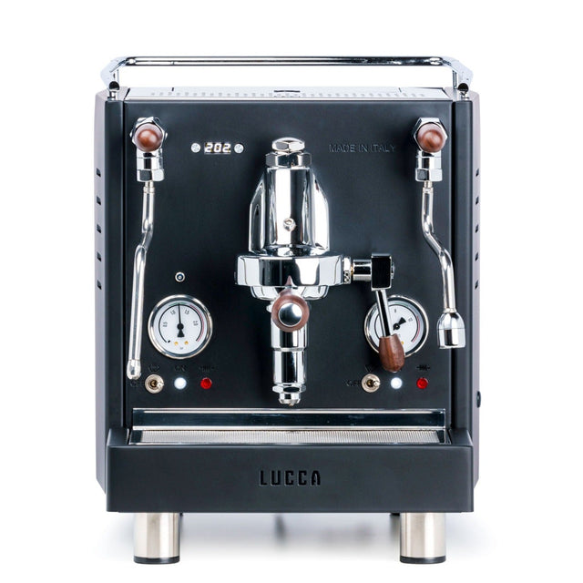 LUCCA M58 Dual Boiler Espresso Machine by Quick Mill Black w/ Walnut from Clive Coffee - Knockout