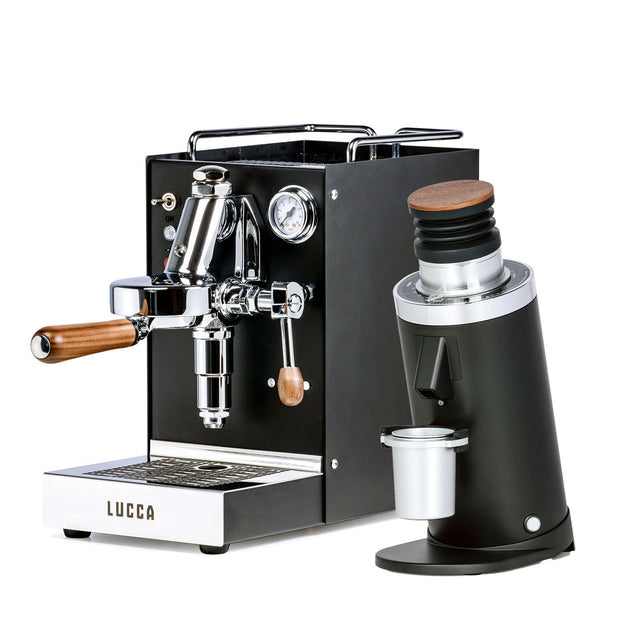 LUCCA Solo Black, DF64 Gen 2 Grinder Black, from Clive Coffee, knockout