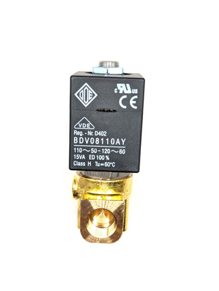 La Spaziale hot water solenoid valve black block with silver top screw and brass fittings