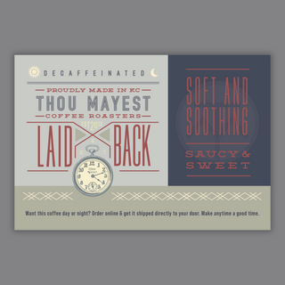 Two Thou Mayest Decaf packaging panels side by side showcasing Laid Back and Soft and Soothing designs.