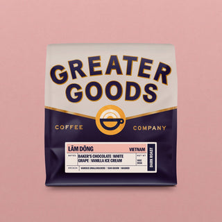 Greater Goods coffee bag showing Lâm Dông Vietnam origin label