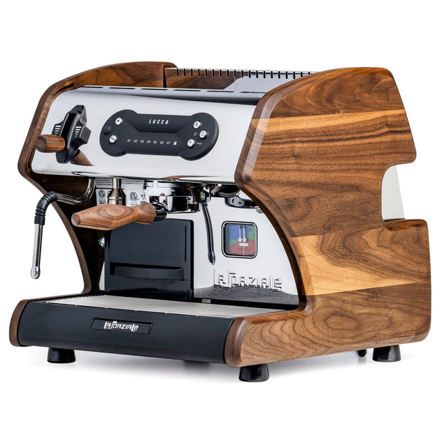 Lucca A53 Mini Espresso Machine by La Spaziale with black side panels by Clive Coffee - Knockout (Walnut)