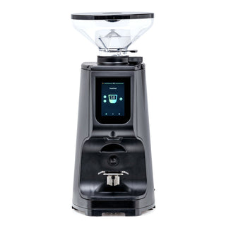 LUCCA Atom 75 espresso grinder with clear bean hopper and touchscreen display