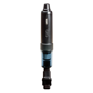 LUCCA coffee vacuum handheld cordless cleaner with a slim black body and small nozzle in close-up