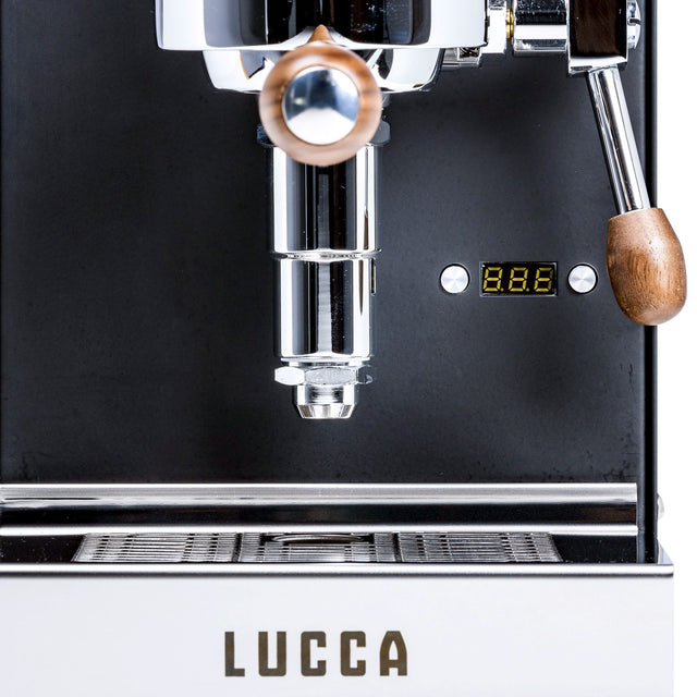 LUCCA Solo Espresso Machine in black, detail from Clive Coffee - knockout