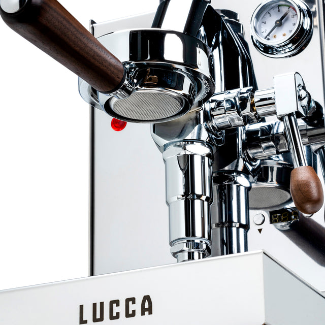 LUCCA Solo Espresso Machine in Stainless Steel detail from Clive Coffee - knockout