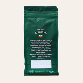 Top portion of a dark green Black Dog Espresso bag with a resealable zipper and vent.