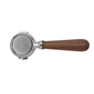 Lelit Walnut Bottomless Portafilter with polished walnut handle, 58mm, for Mara X and Bianca