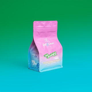 Pink Peru The Andes Natural coffee bag displayed against a green gradient backdrop.