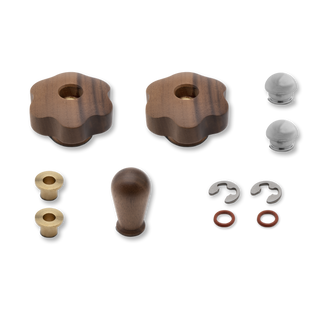 Walnut wood upgrade components for Lelit Mara X including two knobs and hardware